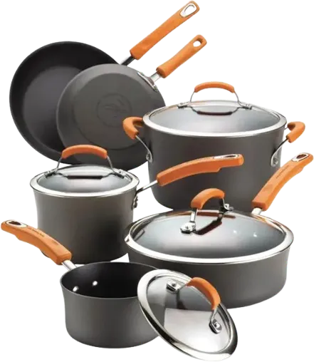 Rachael Ray - 10-Piece Nonstick Cookware Set - Gray/Orange